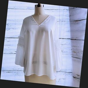 Karl Lagerfeld womens white pearl accented long sleeve top blouse